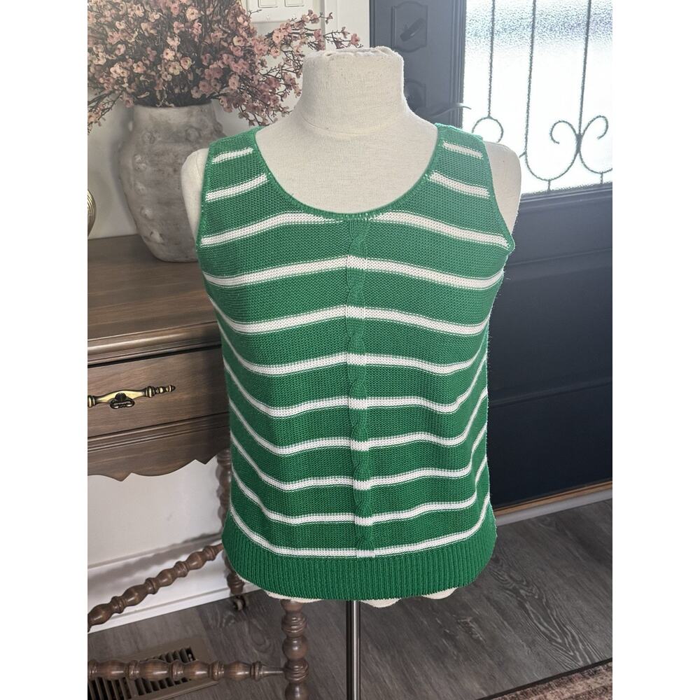 Vintage Sweater Bazaar Women's Med Knit Tank Top Kelly Green Stripe Made In USA